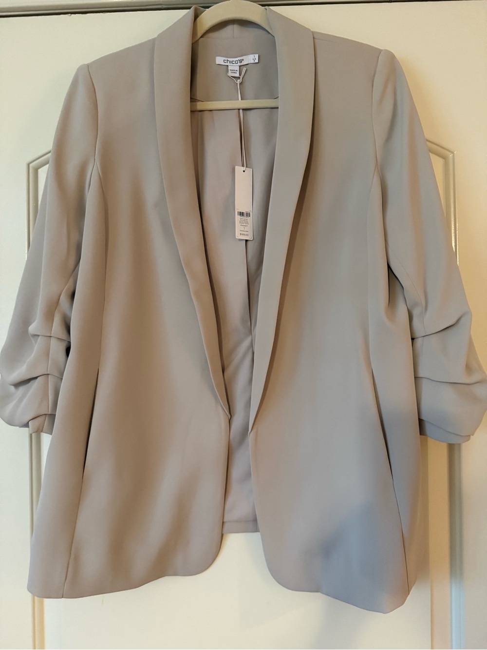 Chico's Neutral Taupe Open-Front Shawl Collar Blazer